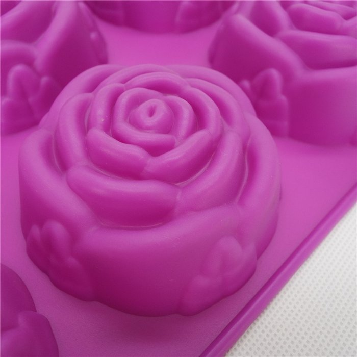 Ayamaya 6-cavity Silicone Flower Rose Cake Candy Soap Mold Jelly Cupcake Mould Baking Pan N2