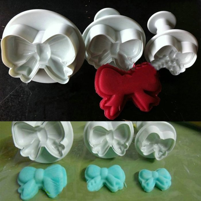 Fondant Icing Cutter Tools 3Pcs/Set Butterfly knotSilicone Bowknot Plunger Sugar craft Cake Cookies Decorating...