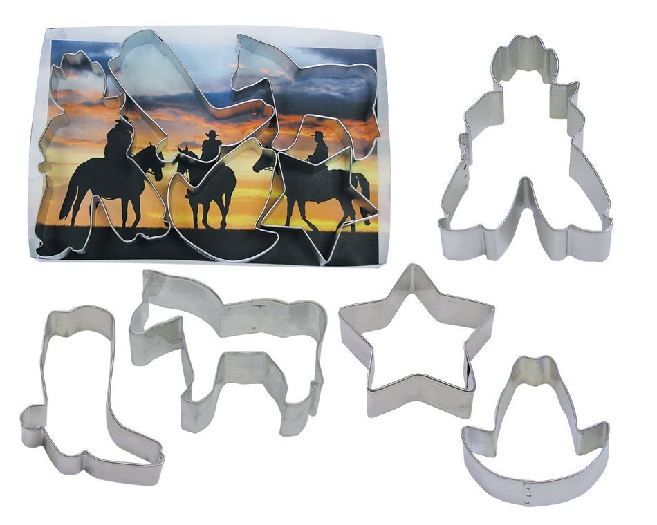 R & M Industries 5 Piece Cowboy Theme Cookie Cutter Set, Silver