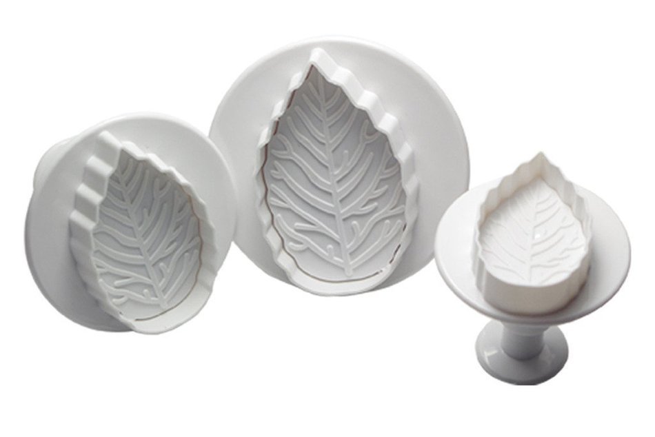 FOUR-C Baking Supplies Plastic Rose Leaf Cutter Set Gum paste Cutters for Cupcake Topper Color White