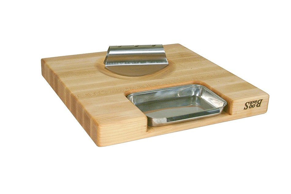 John Boos Newton Prep Master Maple Wood Reversible Cutting Board with Juice Groove, Pan and Double Blade Rocking... N2