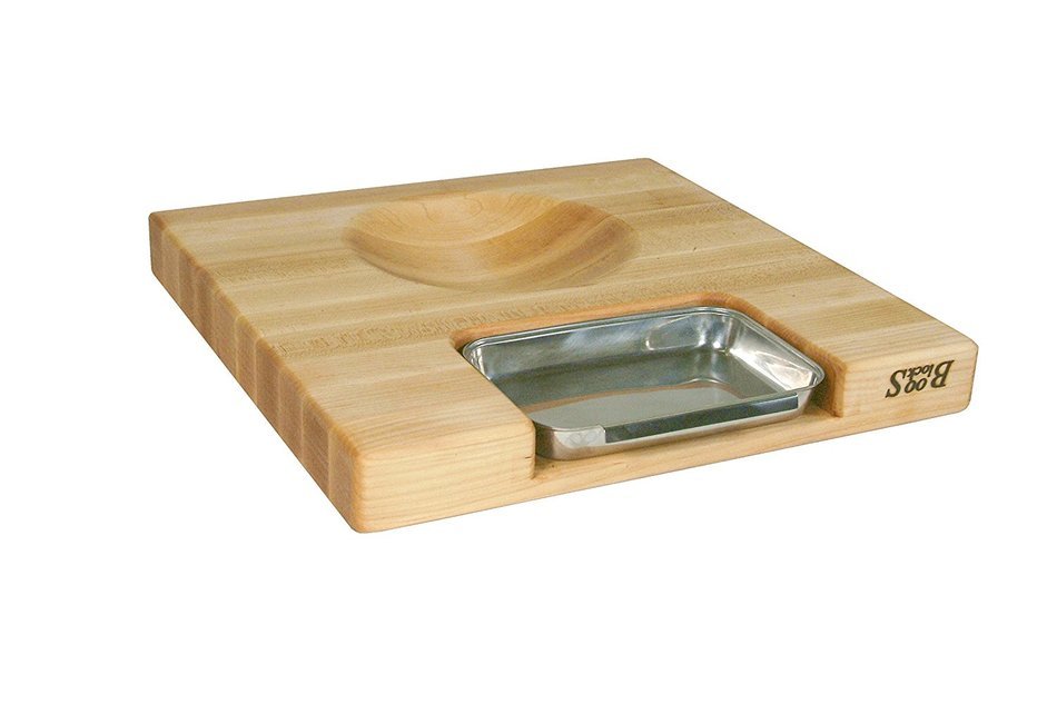John Boos Newton Prep Master Maple Wood Reversible Cutting Board with Juice Groove, Pan and Double Blade Rocking... N3