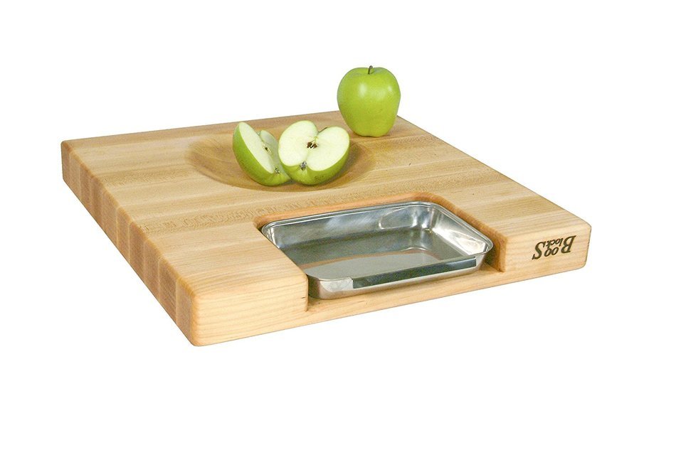 John Boos Newton Prep Master Maple Wood Reversible Cutting Board with Juice Groove, Pan and Double Blade Rocking... N4