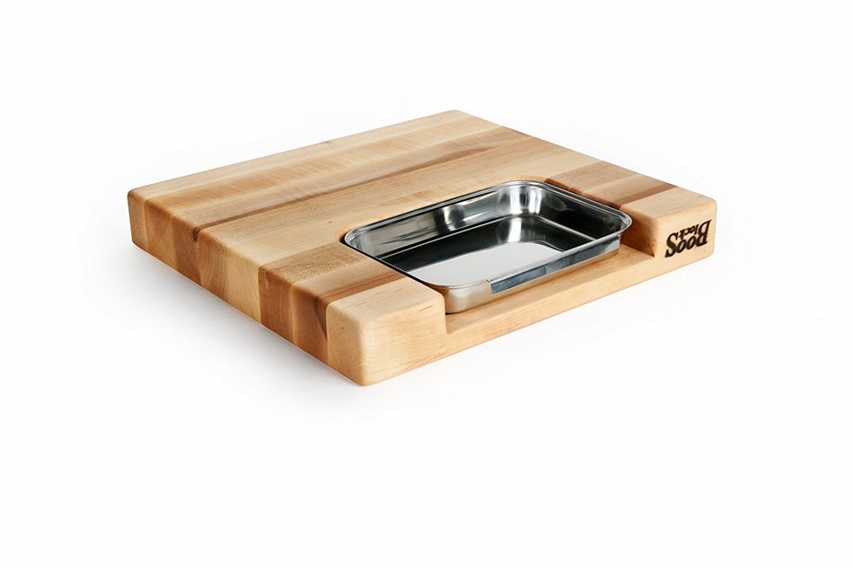 John Boos Newton Prep Master Maple Wood Reversible Cutting Board with Juice Groove, Pan and Double Blade Rocking... N9