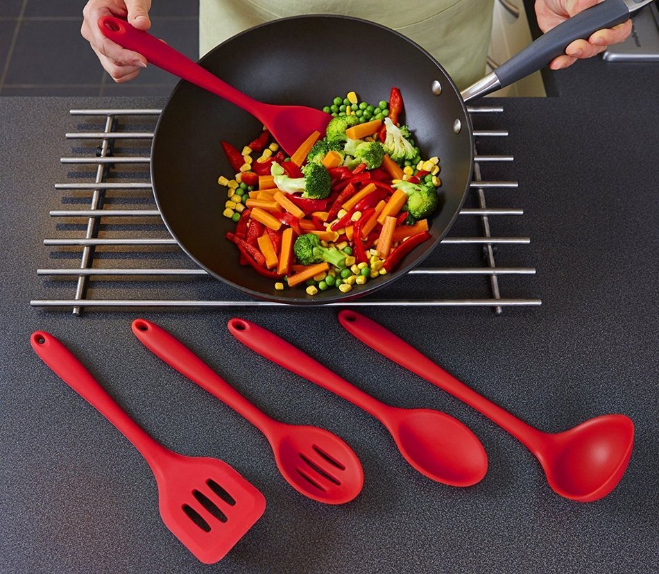 Joyoldelf 5 Piece Premium Silicone Kitchen Baking Set - Spatulas, Spoons & Turner - Heat Resistant Cooking Utensil... N9