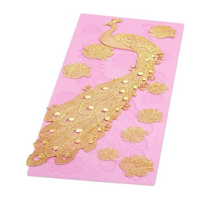 Peacock Cake Lace Mat Silicone Mold Cake Decorating Supplies Pink Color