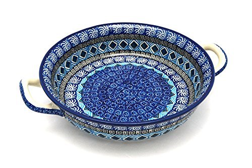 Polish Pottery Baker - Round with Handles - Medium - Aztec Sky