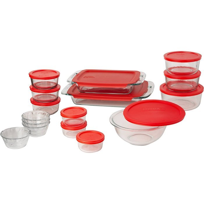 Pyrex Easy Grab 28-Piece Bake and Store Set, Red, Glass