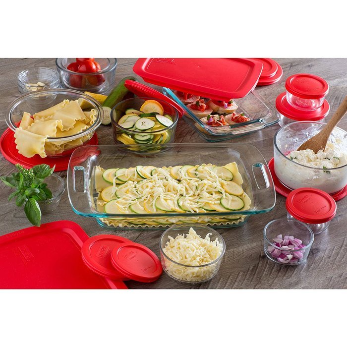 Pyrex Easy Grab 28-Piece Bake and Store Set, Red, Glass N2