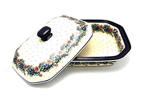 Polish Pottery Baker - Rectangular Covered - Large - Garden Party
