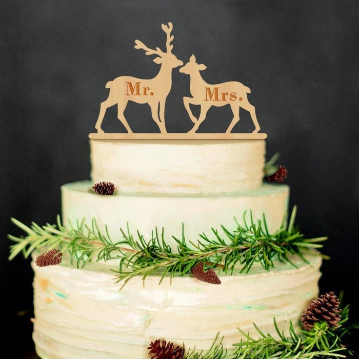 Mandydov Rustic Shabby Chic Deer Shaped Mr. Mrs. Wood Cake Topper Cake Decorating Supplies for Couples Wedding...