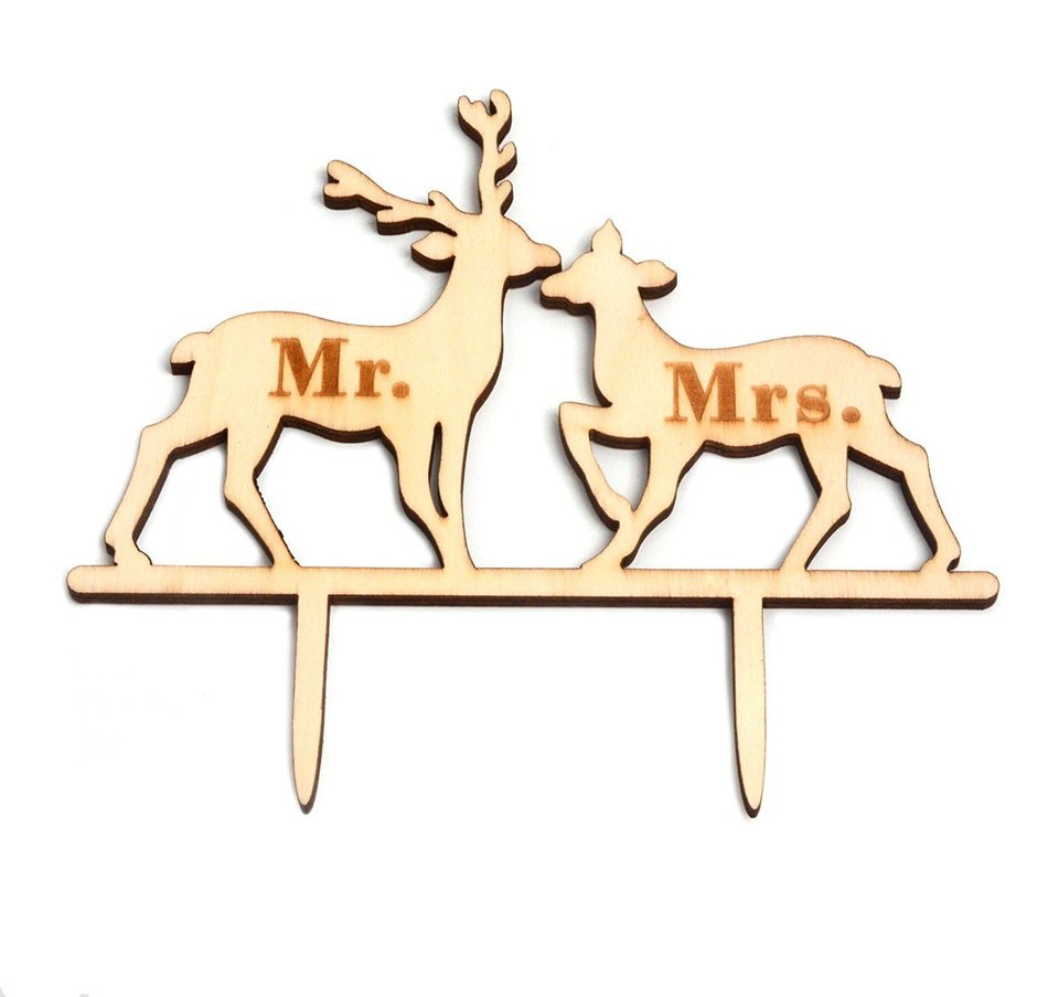 Mandydov Rustic Shabby Chic Deer Shaped Mr. Mrs. Wood Cake Topper Cake Decorating Supplies for Couples Wedding... N2