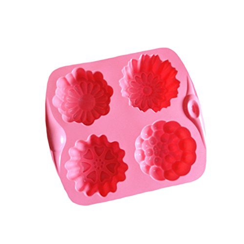 4 Holes Flowers Cake Jelly Pudding Silicone Mold Pan 6"x5.5"x1.1" Color At Random N2