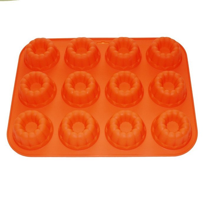 X-Haibei Mini 12-donuts Chocolate Bundt Cake Pan Jello Baking Tray Silicone Mold