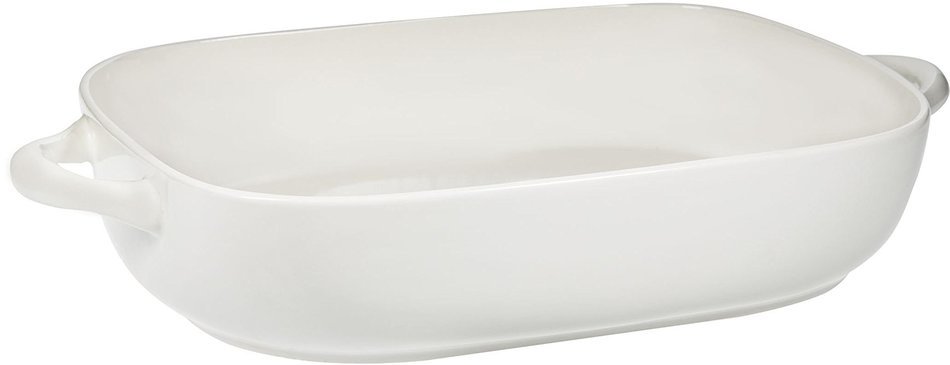 15"L Maison White Rectangle Rounded Edge Baker W/Handles