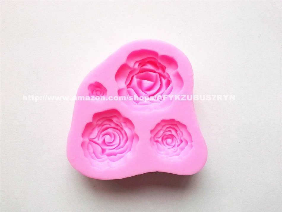 4 Rose Shaped Silicone Mould for Fondant Cake Sugar Paste Cake Decoration 3d Cake Toppers Mold Soap Mold 7.57.12cm...