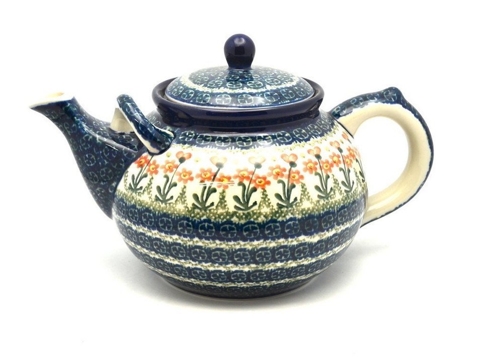 Polish Pottery Teapot - 1 3/4 qt. - Peach Spring Daisy free image download