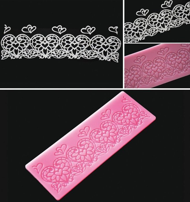 FOUR-C Lace Silicone Mat Heart Embossing Pad Cake Lace Mold Color Pink N2
