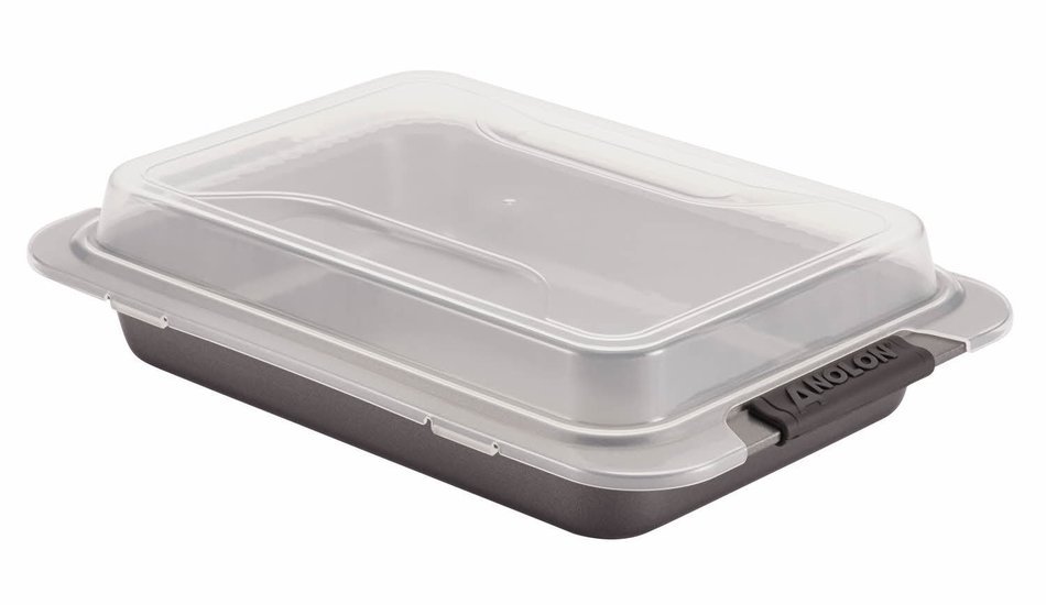 Anolon Advanced Nonstick Bakeware 9-Inch x 13-Inch Covered Cake Pan, Gray with Silicone Grips