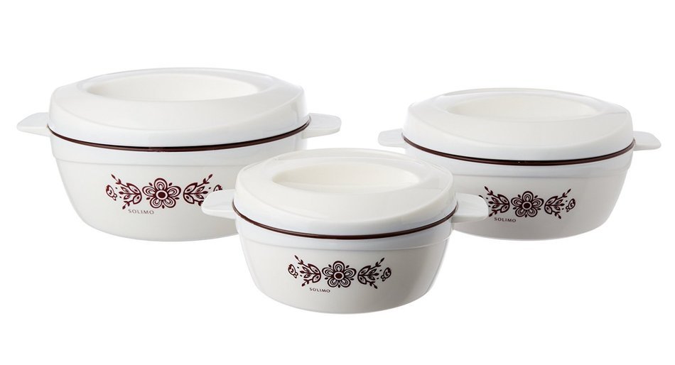 Solimo Regal Insulated Casseroles Set with Roti Basket, 3-Piece Cassrolle (Yellow) N9