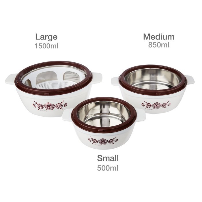 Solimo Regal Insulated Casseroles Set with Roti Basket, 3-Piece Cassrolle (Yellow) N11