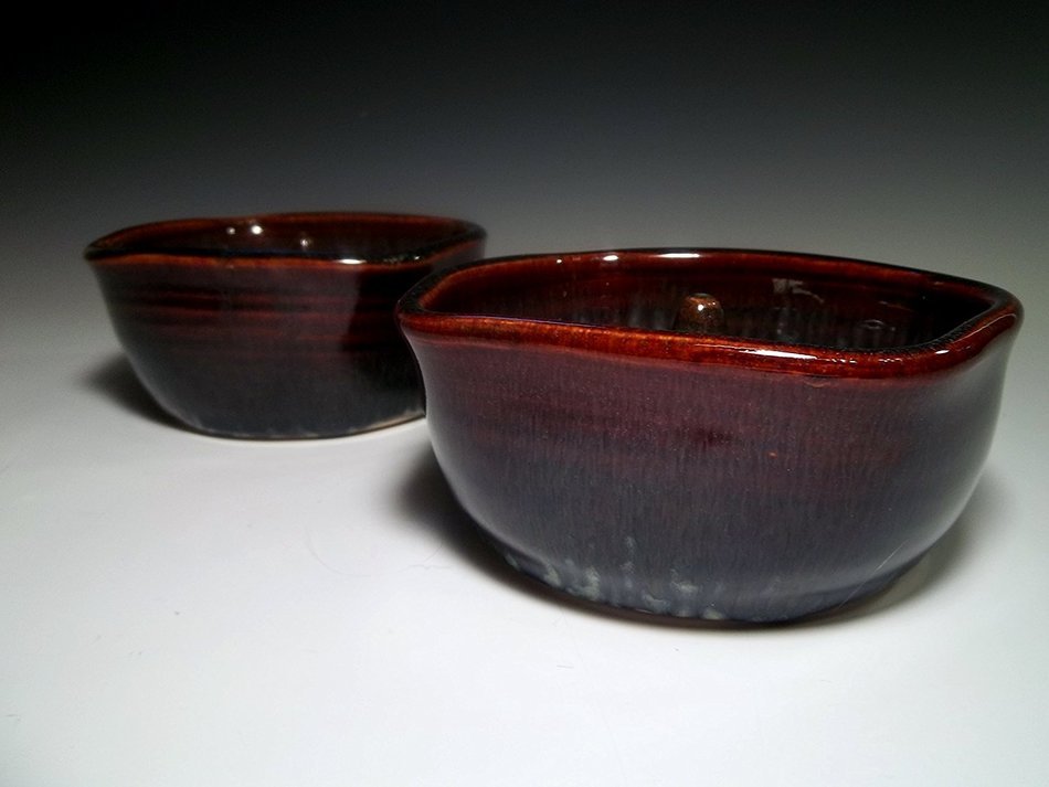 Handmade Stoneware Ceramic Pottery Apple Baker Bowl Set for Two