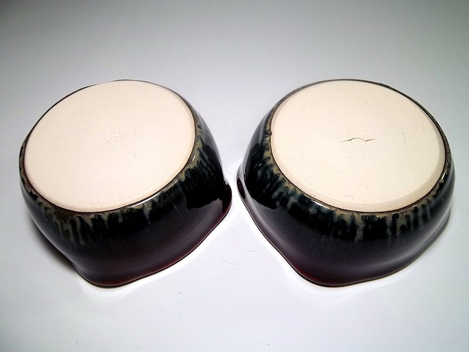 Handmade Stoneware Ceramic Pottery Apple Baker Bowl Set for Two N3