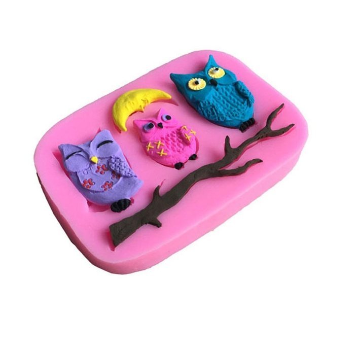 Gaosaili Owl Family Fondant Silicone Cake Decorating Mold Chocolate Candy Mold N4