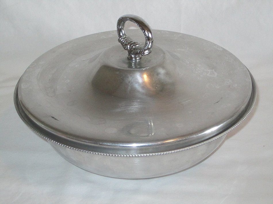 Vintage Buenilum Glasbake Glass & Aluminum Covered Divided Casserole Dish