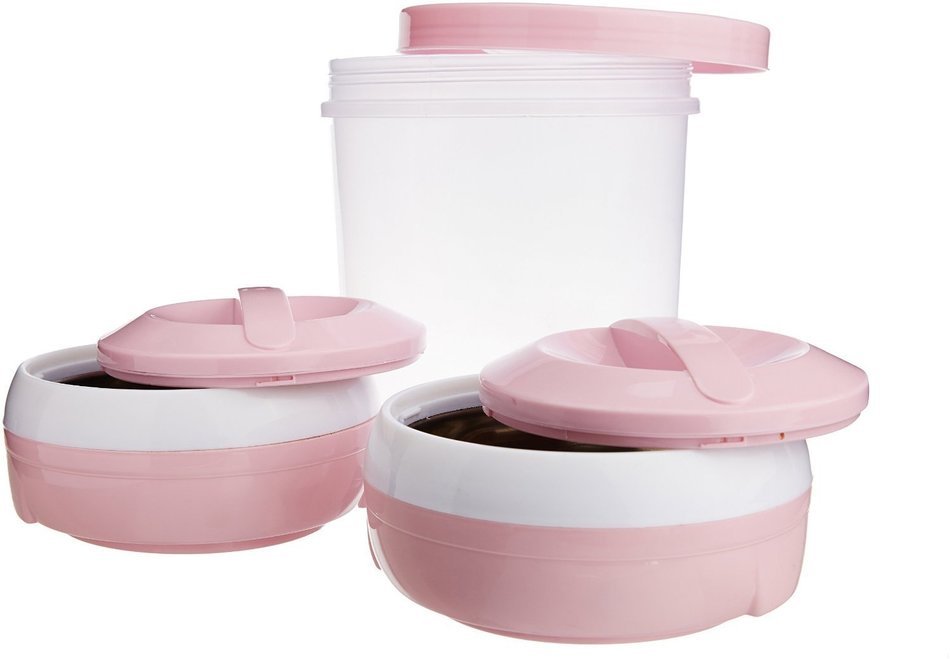 Princeware Solar Casserole Set with Twister Container Set, 3-Pieces, Pink N2