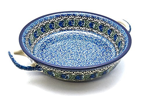 Polish Pottery Baker - Round with Handles - Large - Peacock Feather