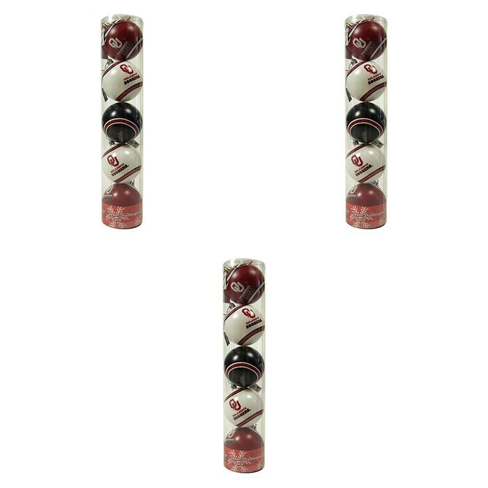 NCAA Oklahoma Sooners Plastic Christmas Ball Ornament 5 Pack Bundle 3 Pack By Forever Collectibles