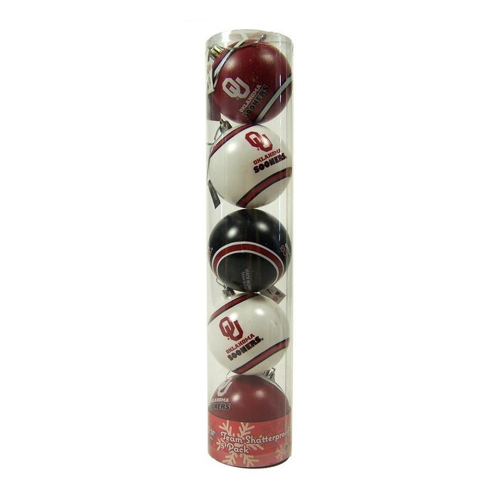 NCAA Oklahoma Sooners Plastic Christmas Ball Ornament 5 Pack Bundle 3 Pack By Forever Collectibles N2