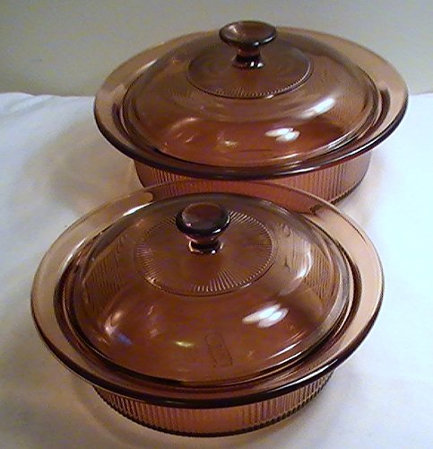 Corning Vision Amber 1.5 Qt. & 1 Qt. Round Casserole with Lids (Two (2) Casseroles)