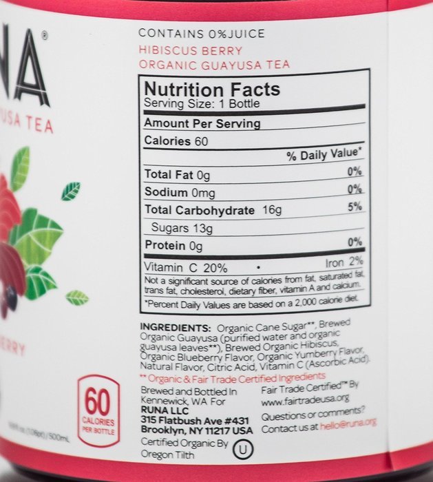Runa Clean Energy Organic Guayusa Tea, Guava Unsweetened, 16.9 Ounce (Pack of 12) N10