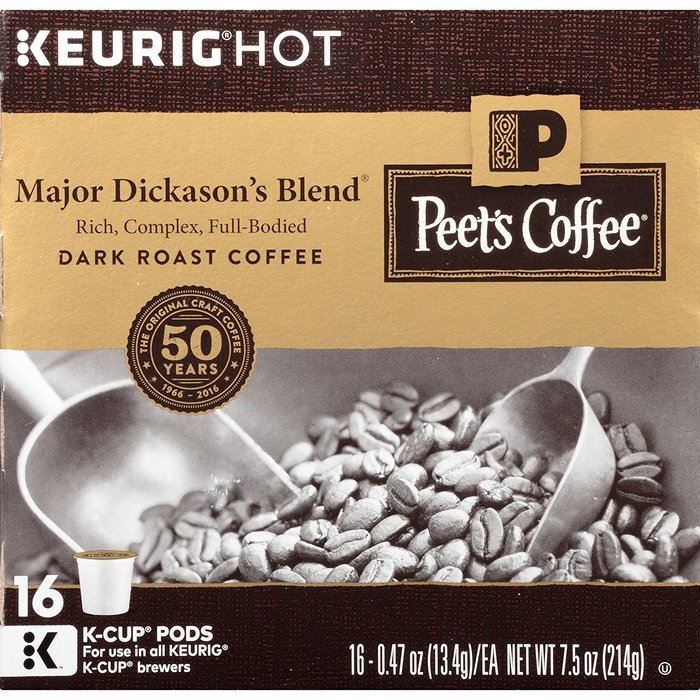 Peets Coffee & Tea Single Cup Coffee Dark Roast, Major Dickason's Blend K-cup, 16 Count