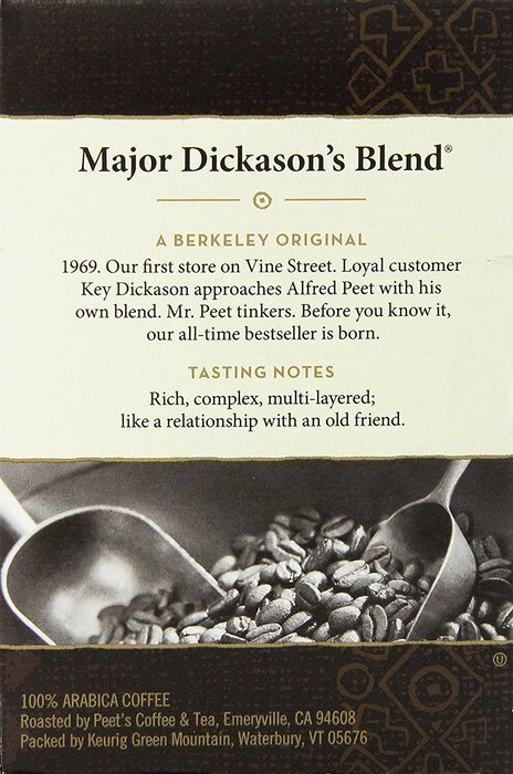 Peets Coffee & Tea Single Cup Coffee Dark Roast, Major Dickason's Blend K-cup, 16 Count N6