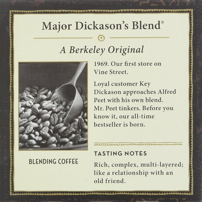 Peets Coffee & Tea Single Cup Coffee Dark Roast, Major Dickason's Blend K-cup, 16 Count N31