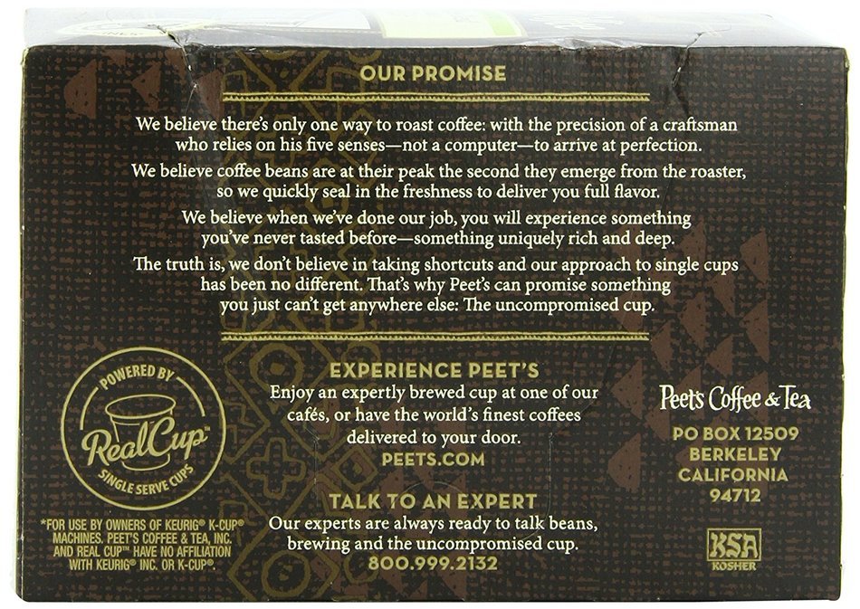 Peets Coffee & Tea Single Cup Coffee Dark Roast, Major Dickason's Blend K-cup, 16 Count N72