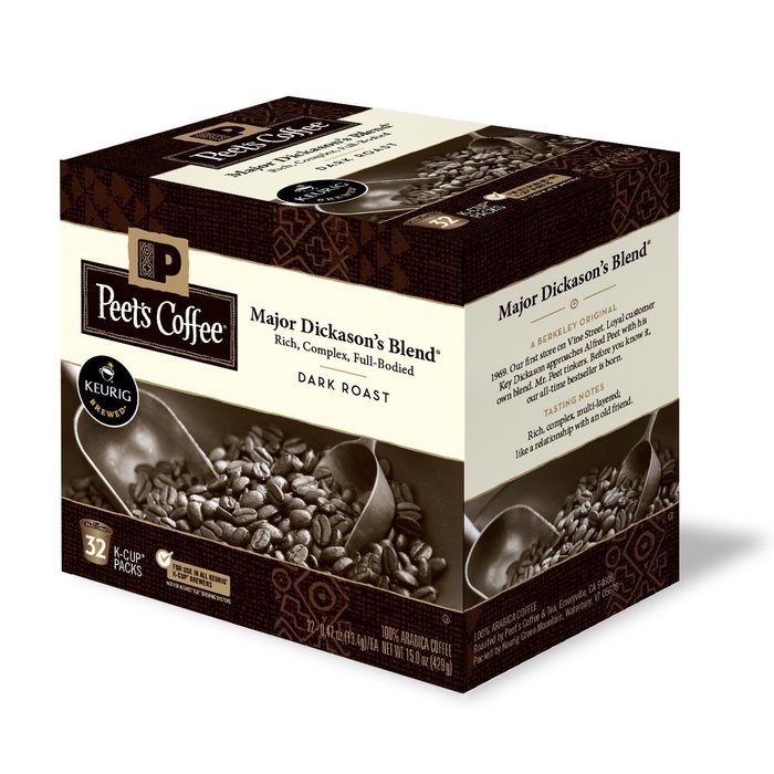 Peets Coffee & Tea Single Cup Coffee Dark Roast, Major Dickason's Blend K-cup, 16 Count N86