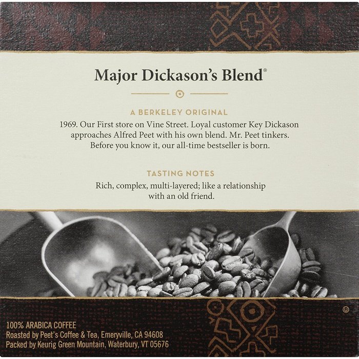 Peets Coffee & Tea Single Cup Coffee Dark Roast, Major Dickason's Blend K-cup, 16 Count N87