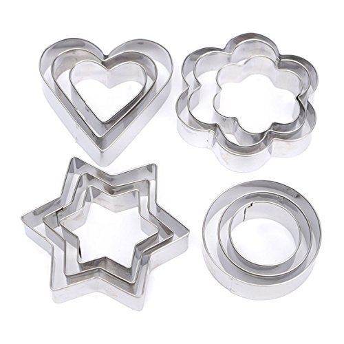 Cake Biscuit Cookie Cutter Circle Star Flower Heart Pastry Baking Mold Stainless Steel 12pcs 2712