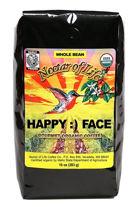 Happy Face - Whole Bean Organic Coffee by Nectar of Life - Dark Roast Coffee with Smoky Toasty Flavors - Blend... N2