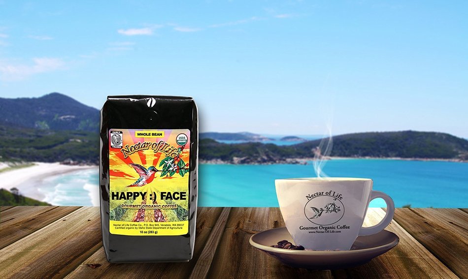 Happy Face - Whole Bean Organic Coffee by Nectar of Life - Dark Roast Coffee with Smoky Toasty Flavors - Blend... N5