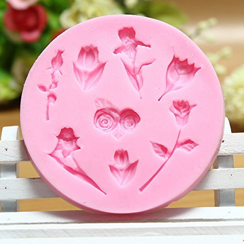 "Valentine Rose Lily Tulip Fondant Cake Mold Liquid Silicone Mould" shopping N2