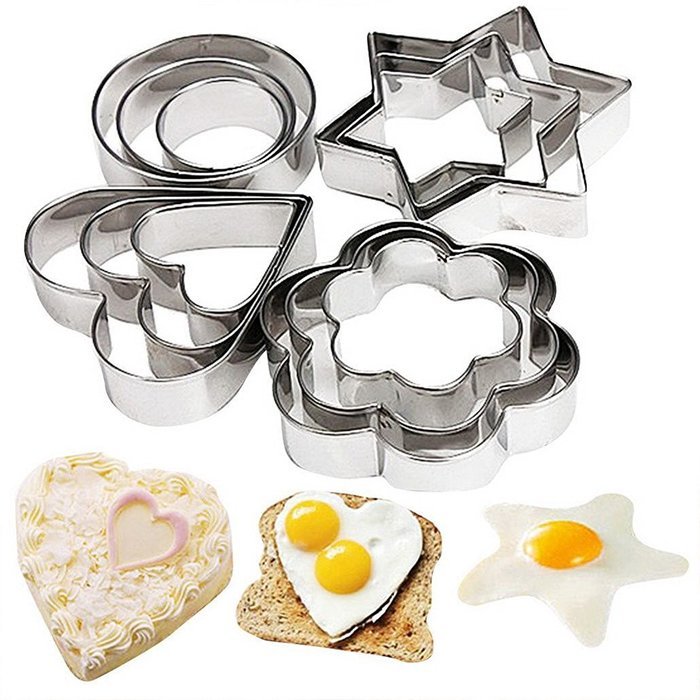 Fashionclubs 12pcs Stainless Steel Cutter Mold For Cookie/Biscuit/Sugar/Egg/Fondant/Vegetables/Fruit
