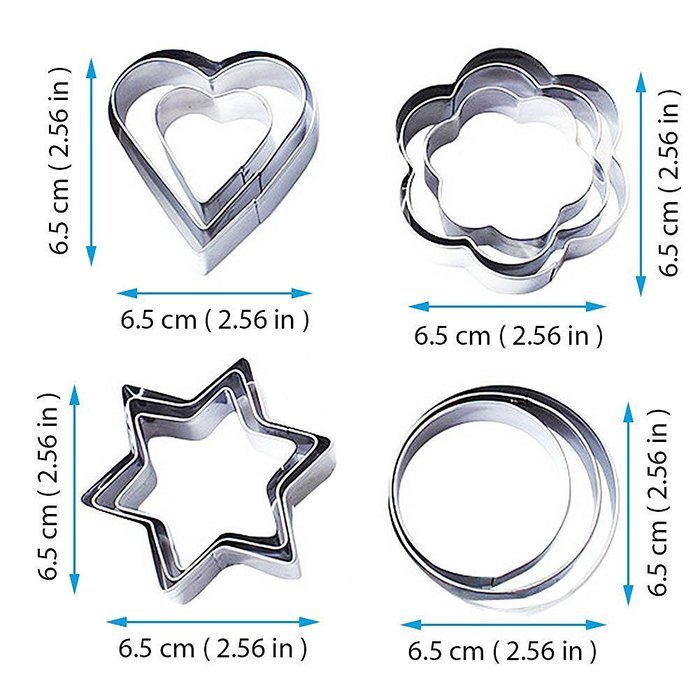 Fashionclubs 12pcs Stainless Steel Cutter Mold For Cookie/Biscuit/Sugar/Egg/Fondant/Vegetables/Fruit N2