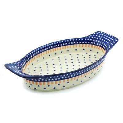 Polish Pottery Oval Baker with Handles 18-inch Classic Americana