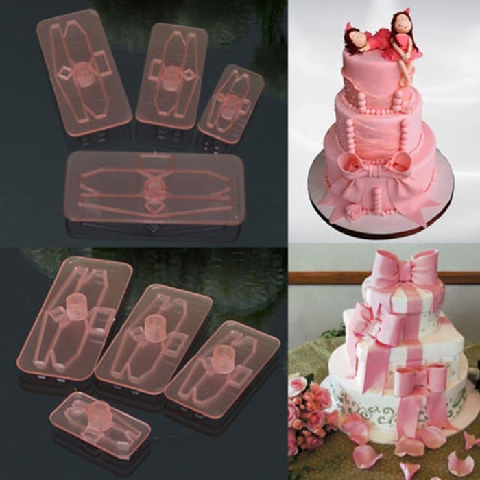 Cake & Cookie Cutters 4Pcs Plastic Bow Cake Cutter Molds Icing Cookie Biscuit Fondant Embosser Craft N2