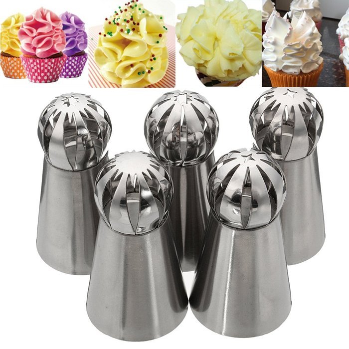 "5pcs Stainless Steel Sphere Ball Icing Piping Nozzle Cupcake Pastry Tips Decor" shopping N4